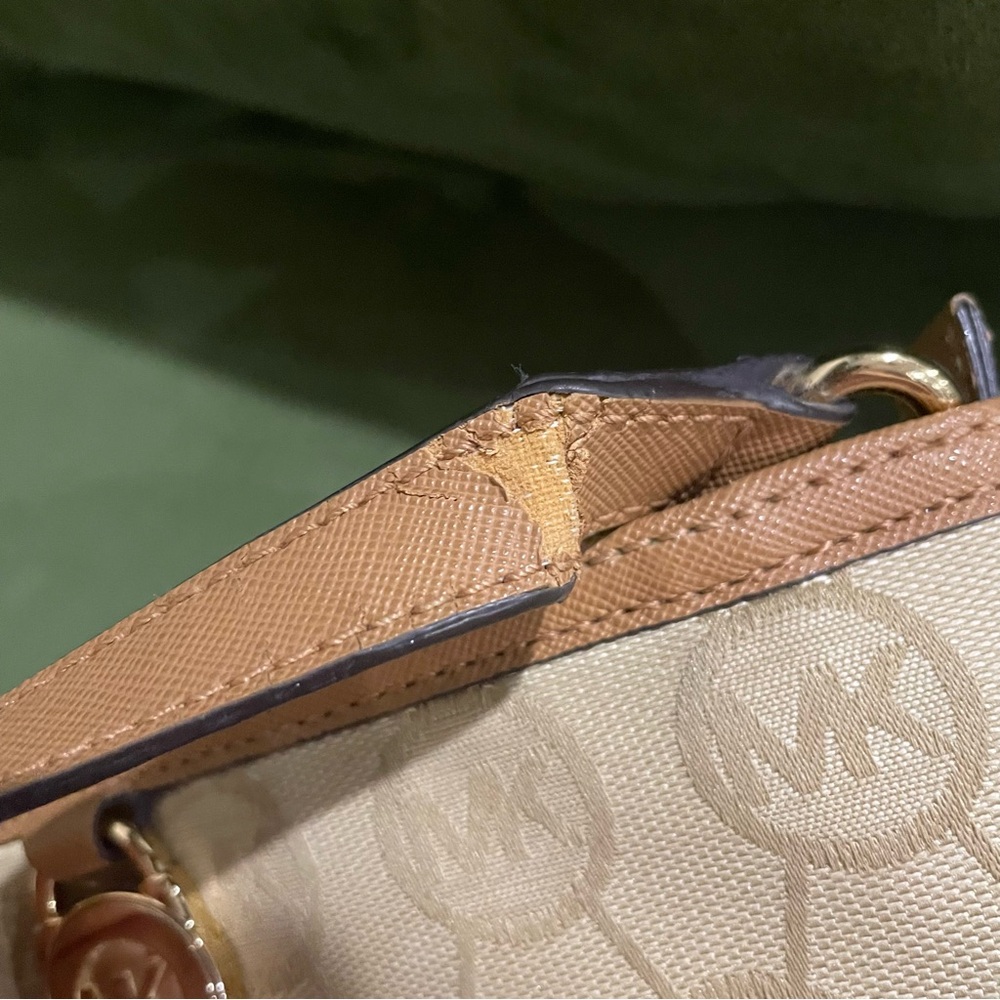 Michael Kors Tan and Brown Crossbody Bag with Signature MK Design - Picture 9 of 11